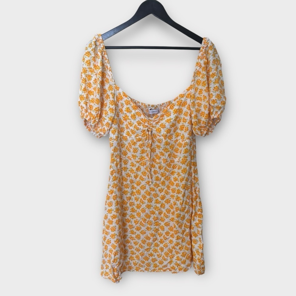 Faithfull the Brand Yellow Floral Tie-Front Puff Sleeve Mini Dress - Picture 3 of 6